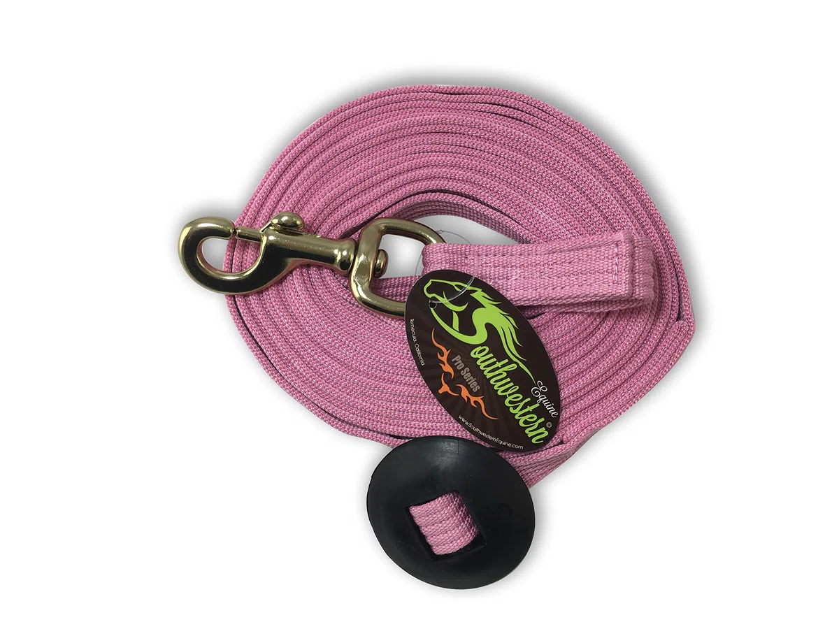 24 de soporte de algodón Web Lunge línea con tornillo tapa y tope de goma, color por Southwestern Equine, Rosado