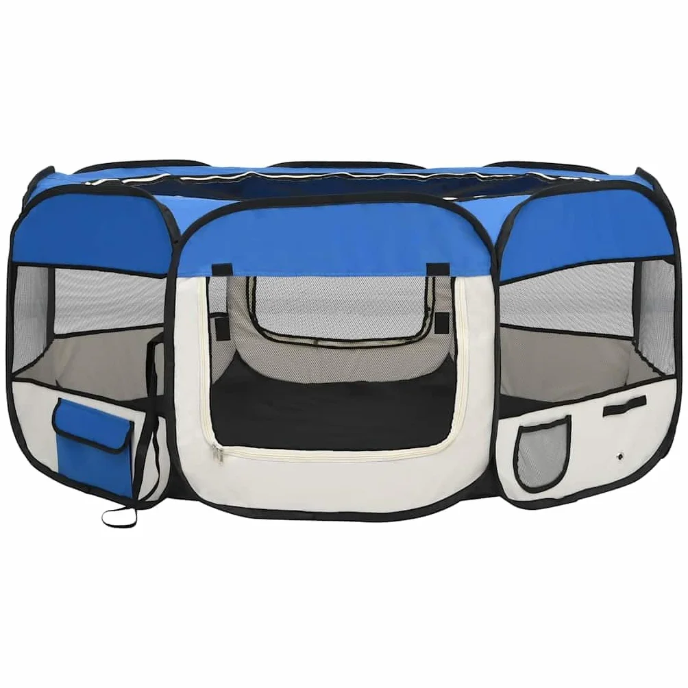 Parque plegable para cachorros, 145 x 145 x 61 cm, marco de acero resistente y poliéster transpirable, con bolsa de transporte para jardín, camping, interior y exterior, valla para