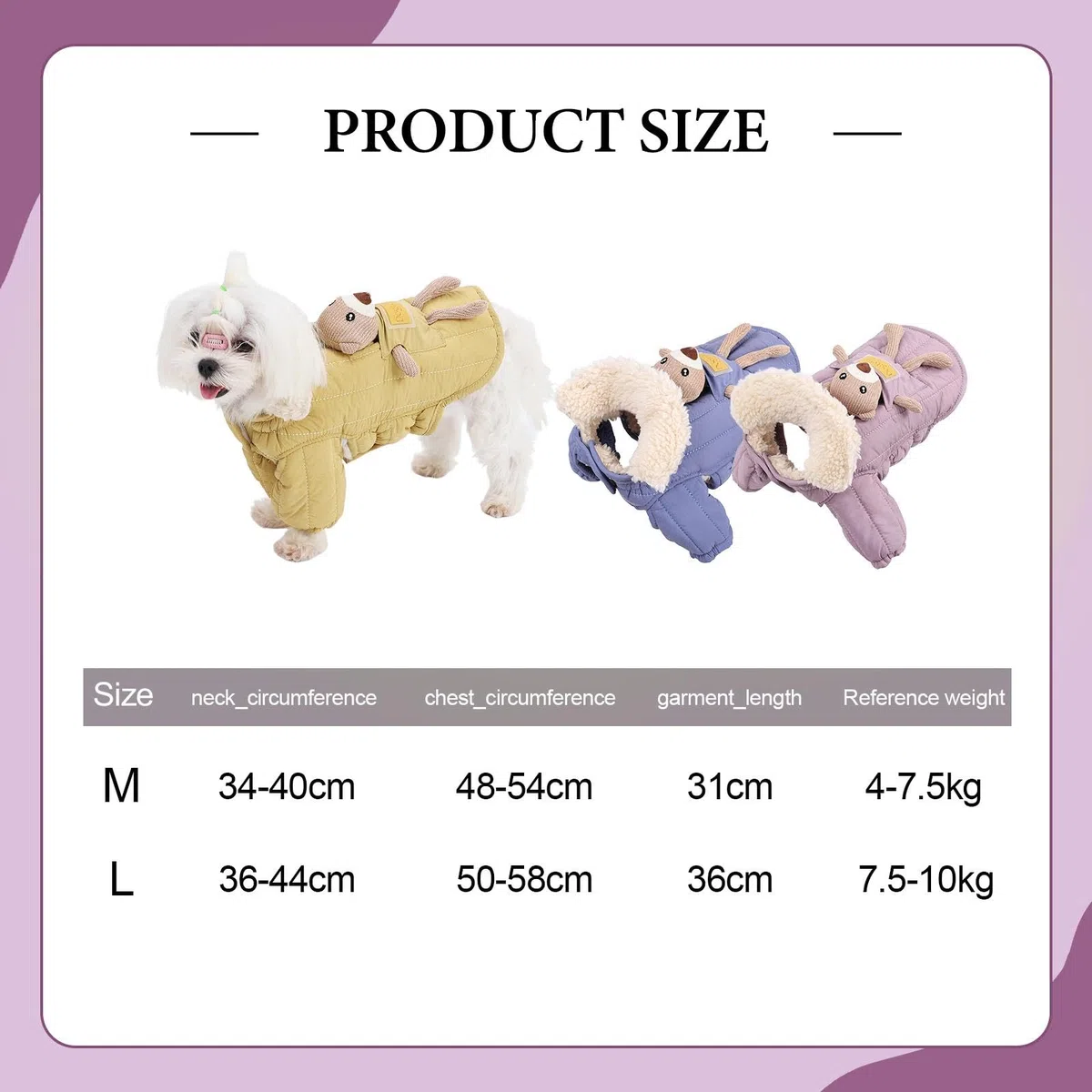 Chaqueta de Invierno para Perro Abrigo Acolchado a Prueba de Viento Traje para Nieve con Puños Elásticos Removible Adecuado para Paseos, Pink M