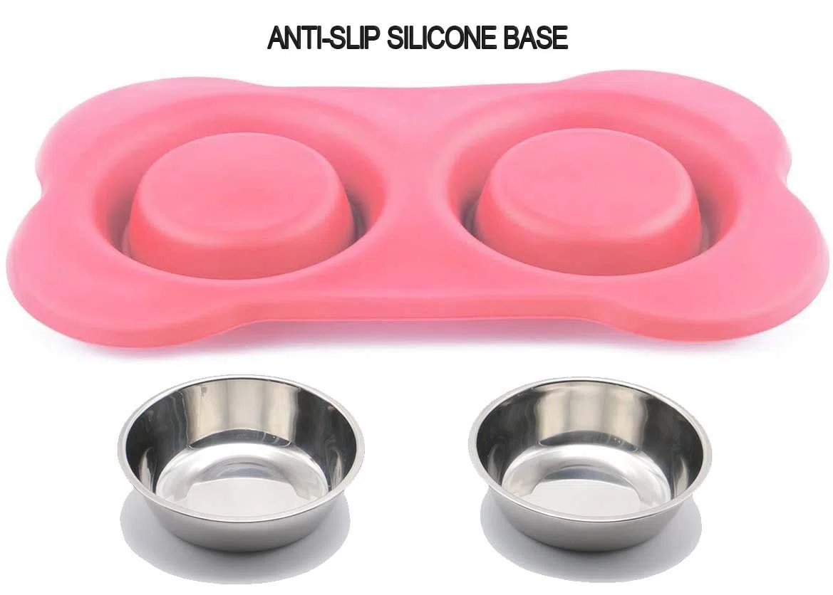AsFrost Cuencos de Comida para Perros de Acero Inoxidable y Cuencos de Agua para Perros con antiderrames y Antideslizante, comedero con Alfombrilla para Perros y Gatos