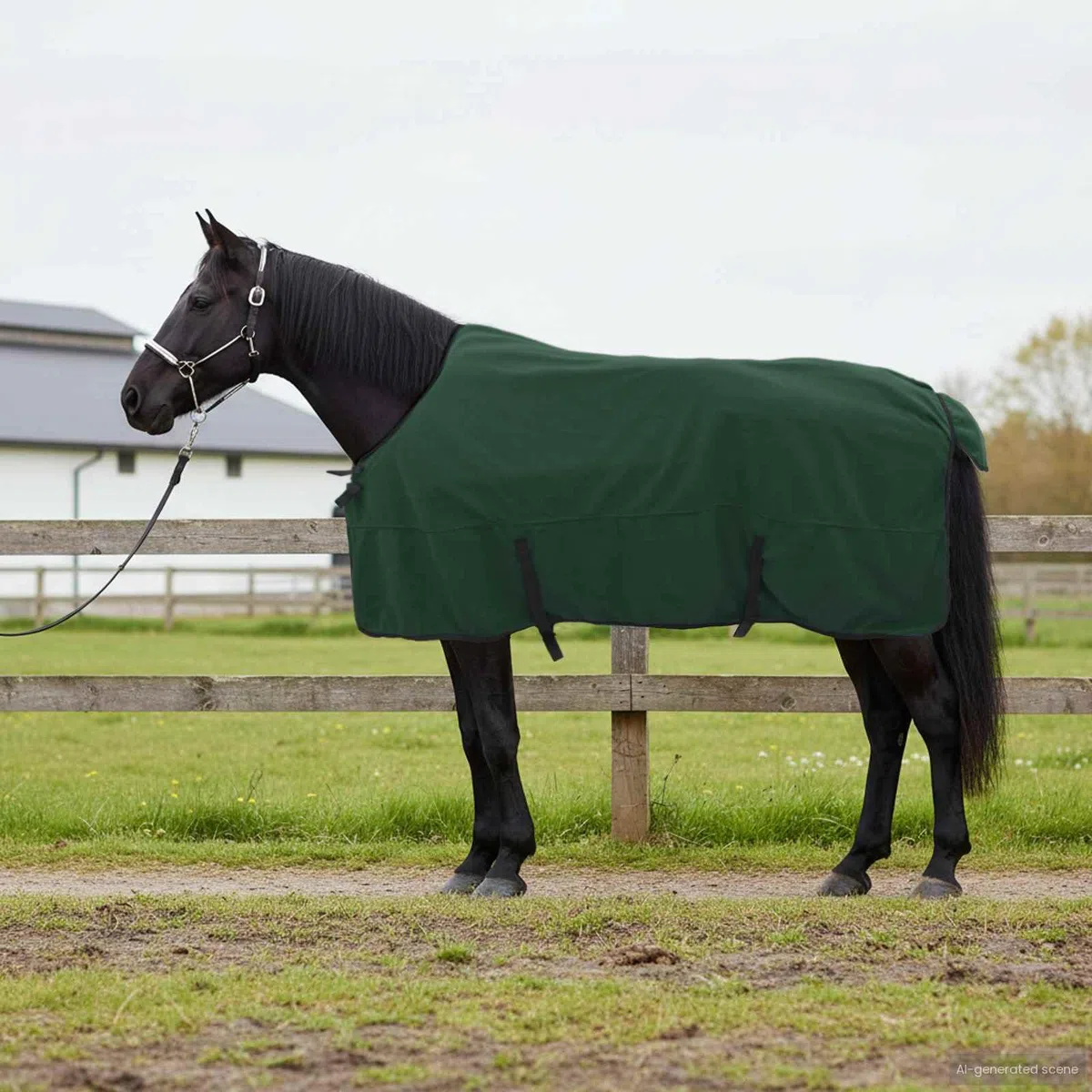Manta para caballo, 125 cm, poliéster, color verde oscuro