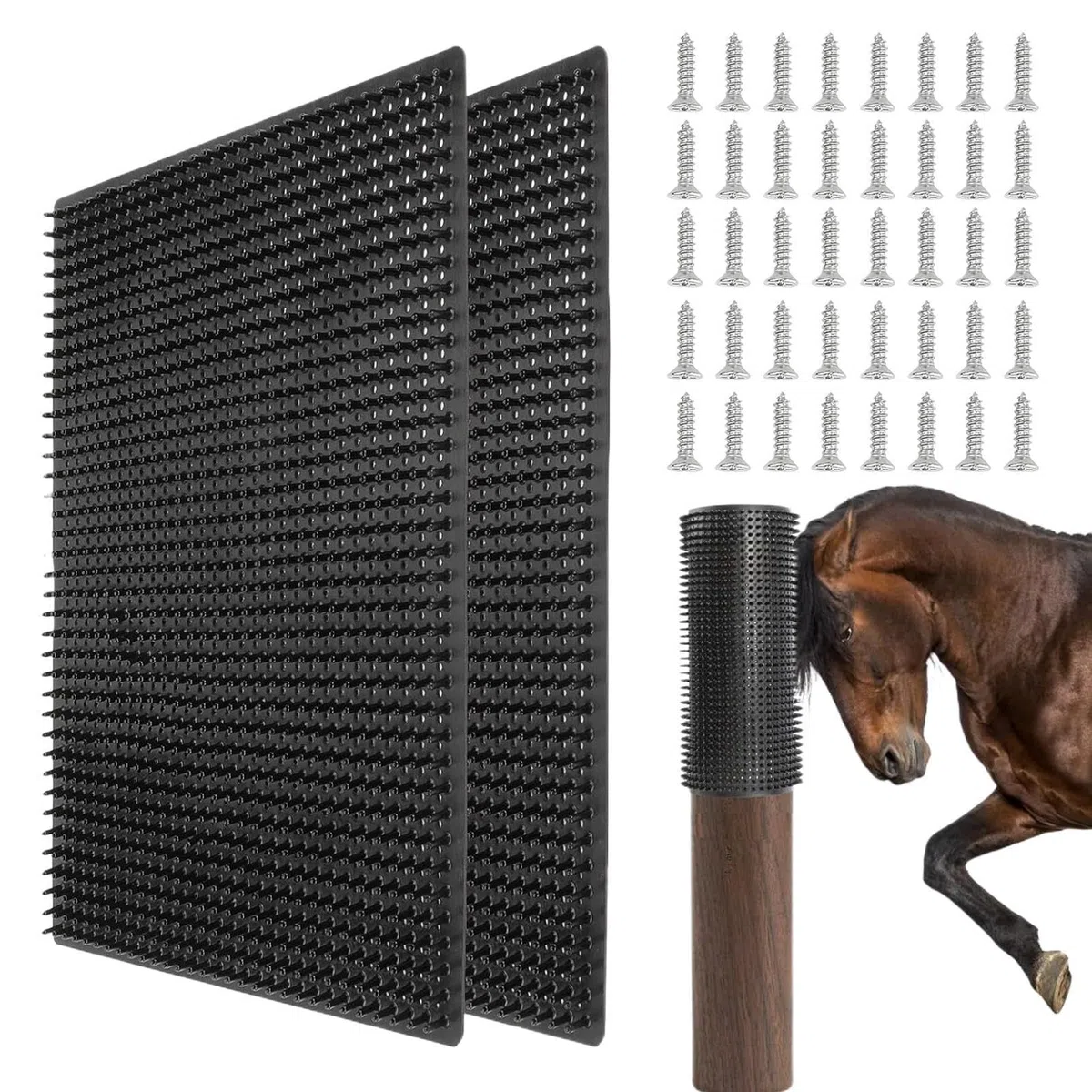 Poste de Rascado para Cabras Juguetes para cepillado y aliviar picazón y | Pack de 2 Piezas de Poste y Almohadilla Rascadora Para vacuno, , perro, oveja, granja, granero, establo, pasto