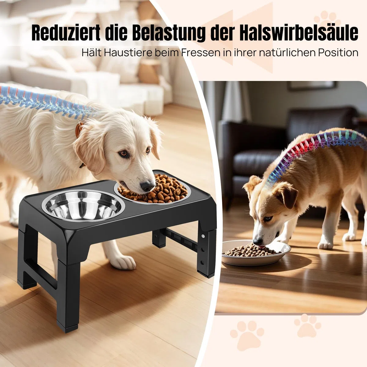 Cuencos elevados para perros medianos y grandes, soporte ajustable en altura de 8/22/26/30 cm, con 2 cuencos de acero inoxidable de 1200 ml, comederos elevados, comedero