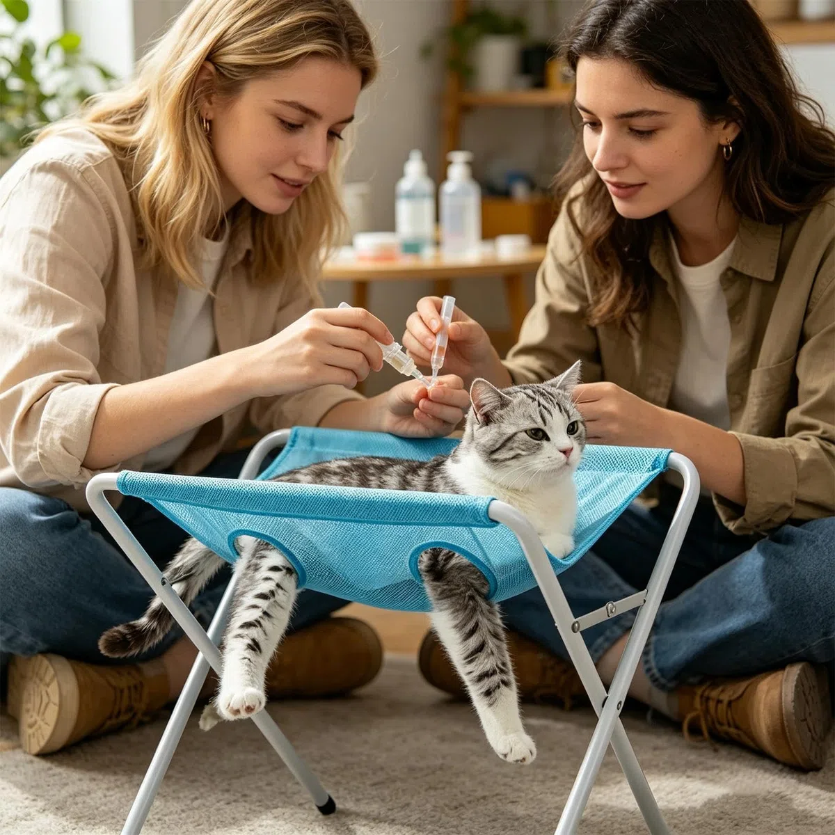 Mesa De Aseo Para Mascotas 8 Orificios Antiescape Desmontable | Hamaca de Aseo para Perros Pequeños y Gatos Para Salón De Mascotas En Casa, Baño De Cachorros Y Felinos Corte De