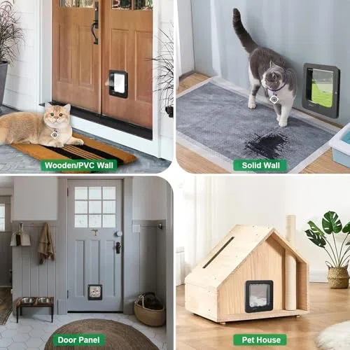 Solapa electrónica para gatos y exterior, solapa de microchip para gatos, con 2 collares de sensor y 1 control remoto, tamaño de apertura: 19 x 21 cm, para mascotas A