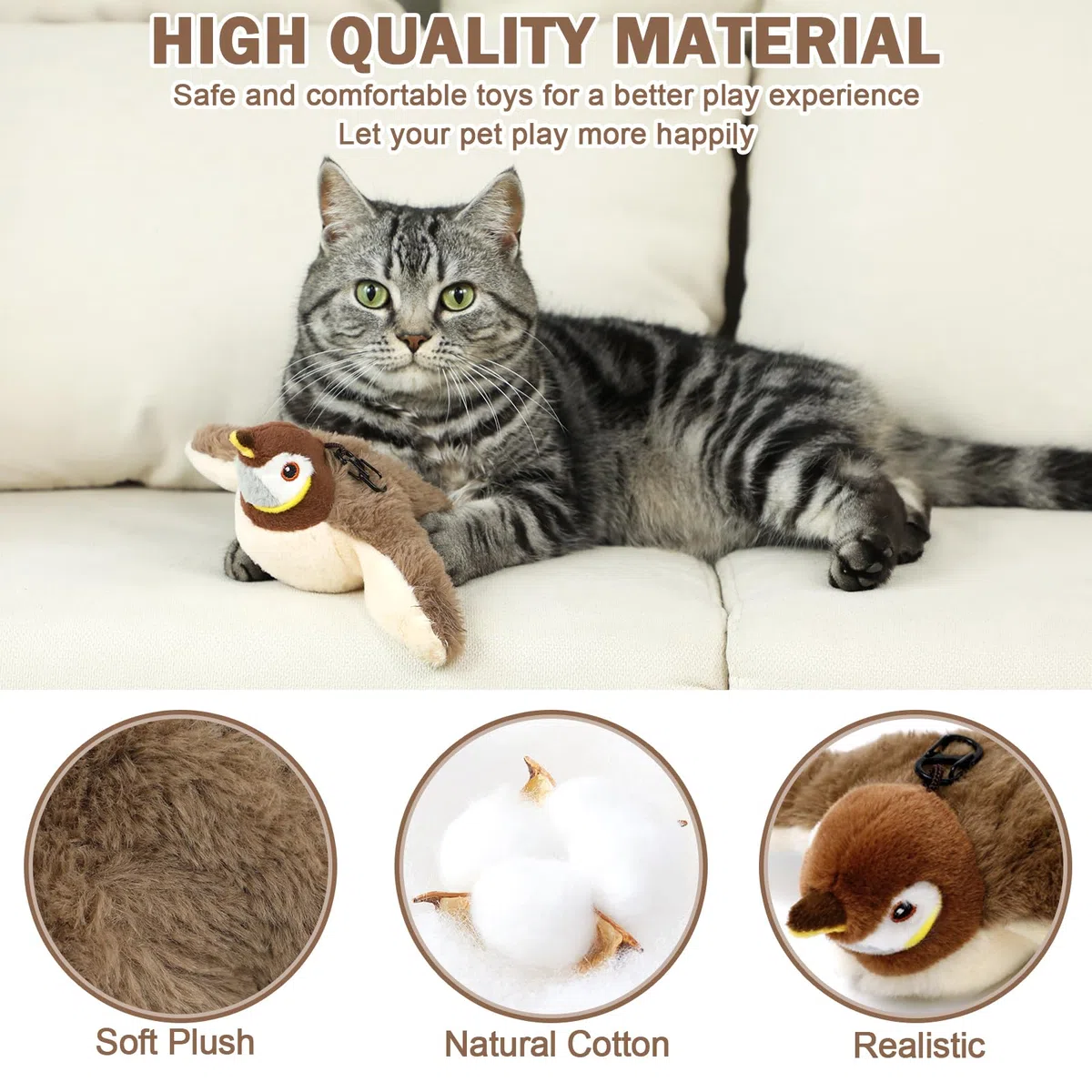 Tocirelo Juguetes para gatos de interior – Juguete interactivo para gatos con hierba gatera, juguetes de pájaros simulados recargables para gatos, gorrión (sin volar)