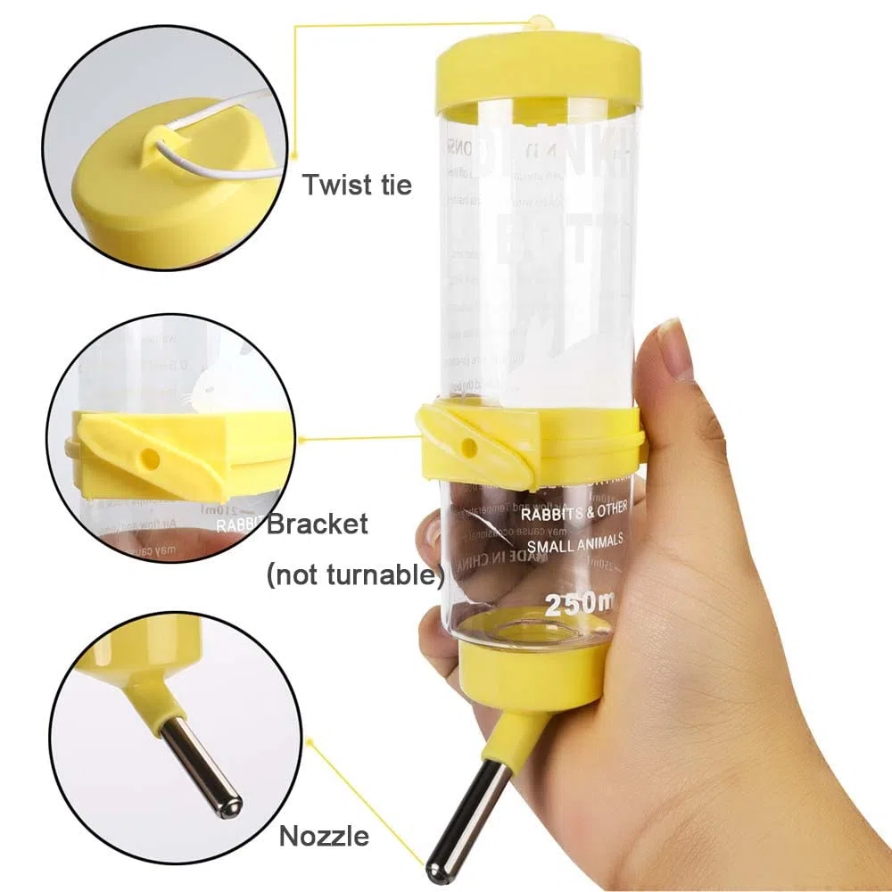 2 botellas de agua de animales pequeños sin goteo de 8.4 onzas, botellas de agua de jaula para mascotas pequeñas, conejo, hurón, hámster, conejillo de indias, conejo