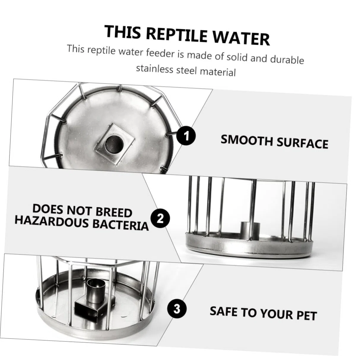 Bebedero Automático para Reptiles Plato de Agua de Acero Inoxidable Resistente Óxido Diseño Antivuelco para Tortugas y Mascotas Pequeñas Mantenimiento de Agua y Limpia