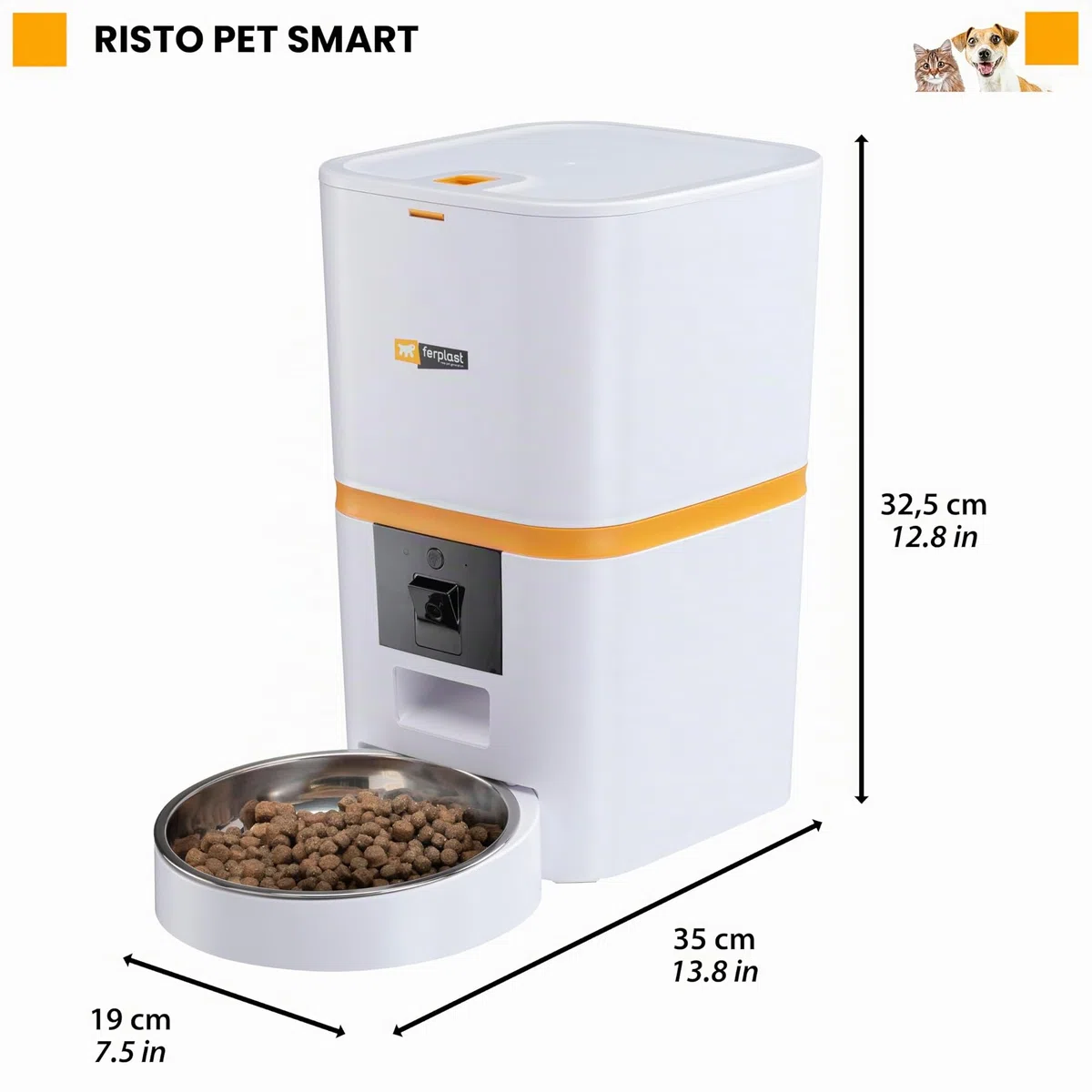 Ferplast Comedero Gato Automatico Risto Pet Smart Dispensador Comida Gatos, Comedero Perro Automatico, WiFi, 6 L, Control vía App, Cámara de Visión Nocturna, Micrófono, Cuenco de Acero Inoxidable