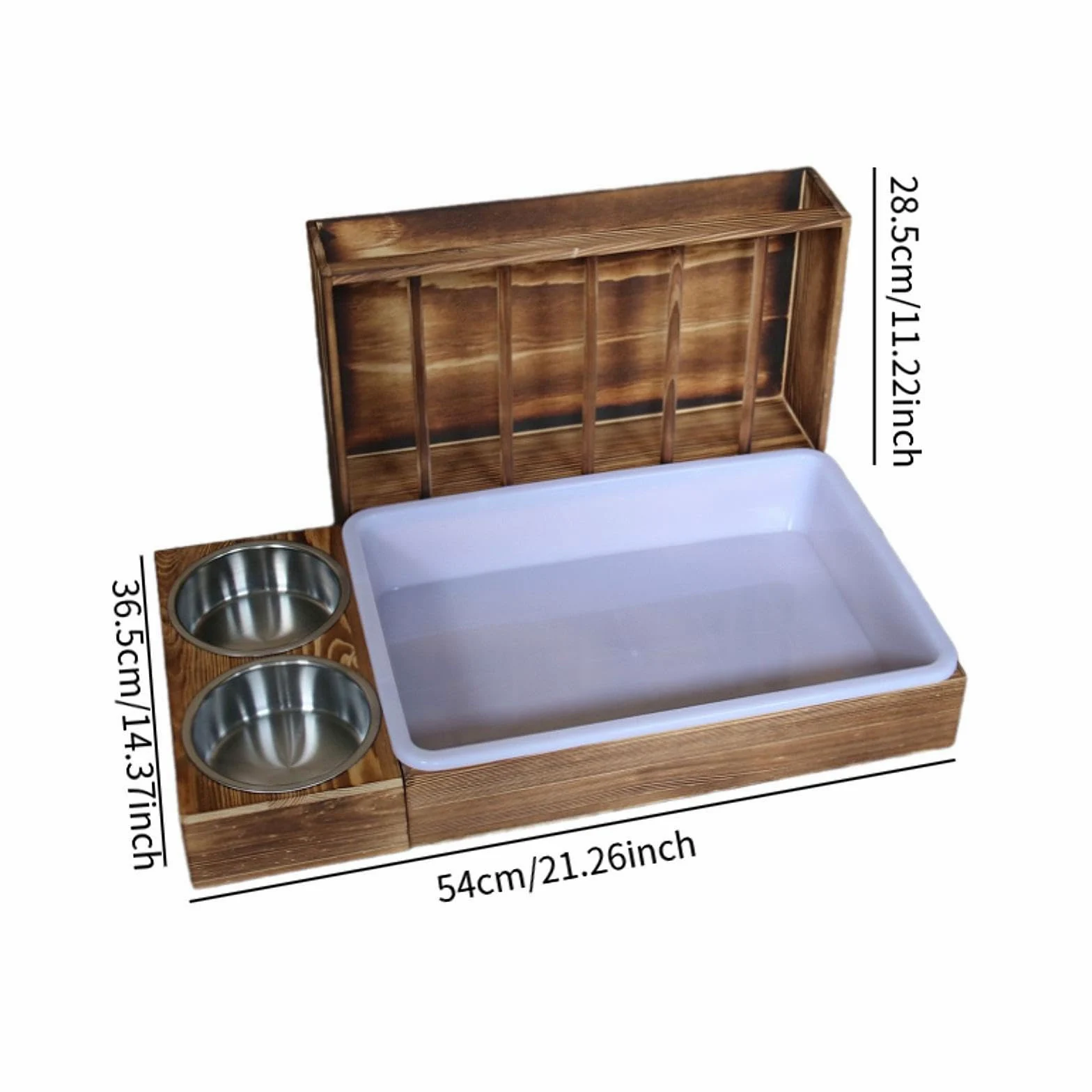 Comedero para conejos de madera con bandeja de arena para gatos, cuencos, bandeja de agua para chinchillas, bandeja de arena para gatos, comedero para heno