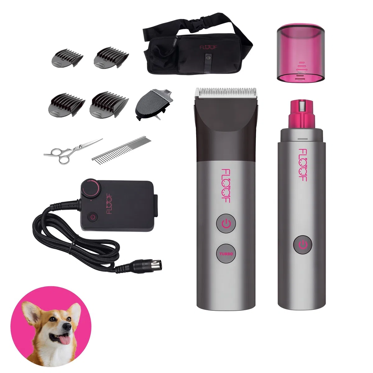 FLOOF Cortaúñas para perros para aseo y amoladora de uñas para perros, kit profesional de aseo para perros para experiencia similar a un salón, libertad Powershare de 20 V, sistema portátil de aseo