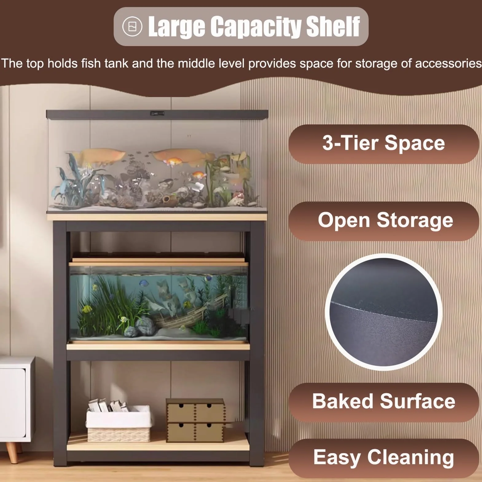 Soporte de metal pesado para acuario, armario para tanque de reptiles con accesorios, adecuado para múltiples tanques, diseño resistente y elegante