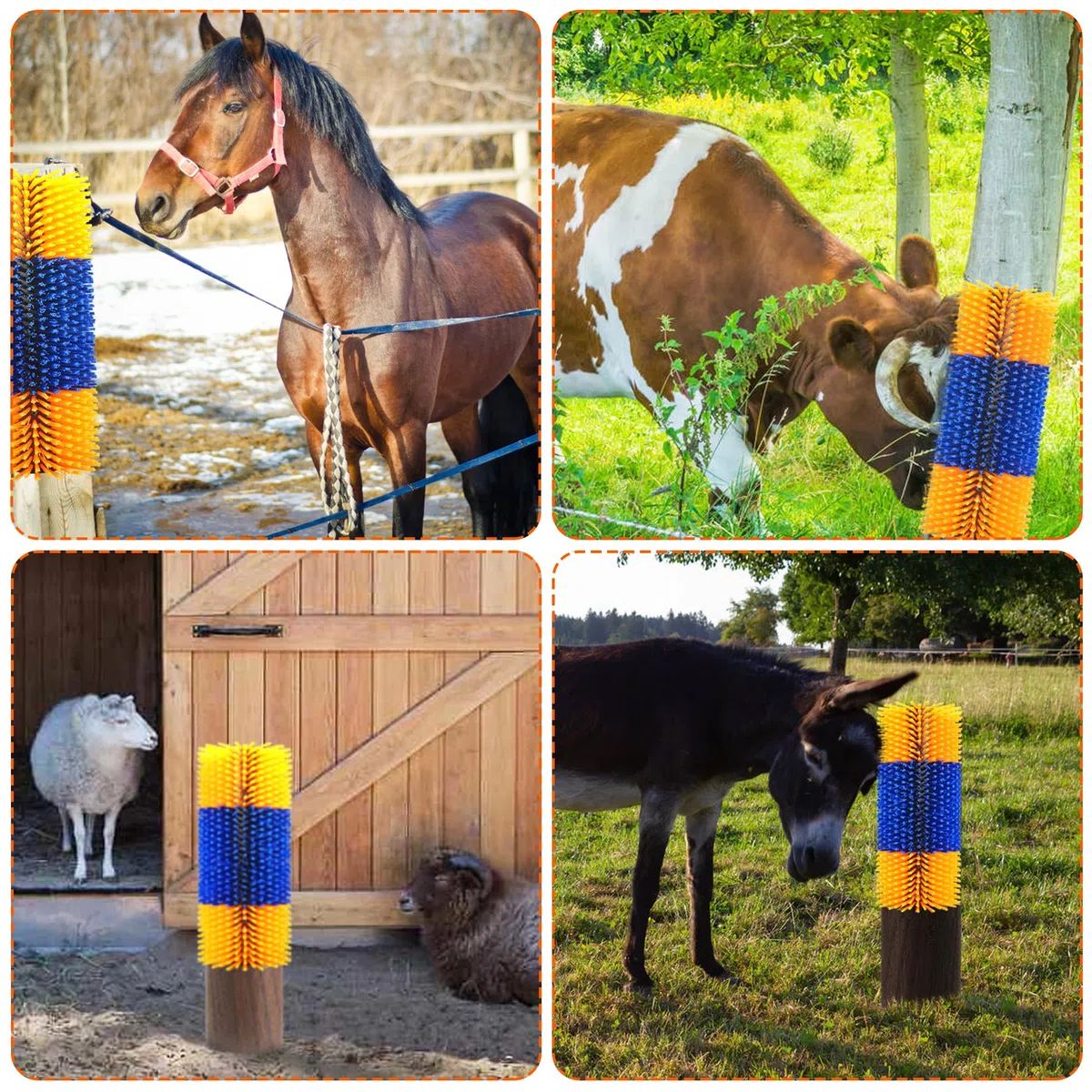 Juego de 4 cepillos para rascar ganado, rascador de caballo, kit completo de cepillo de masaje para aliviar la picazón en la parte posterior del ganado, adecuado para ganado, caballo, ganado,