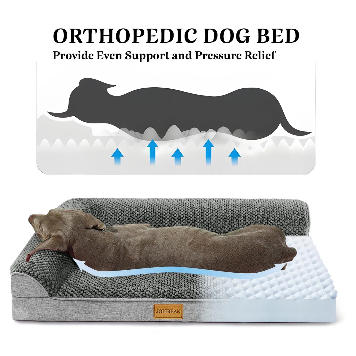 Cama Perro Jacquard Extra Grande Ortopédica, Colchoneta Perro con Espuma De Caja De Huevos de L, Sofá Perro con Impermeable Lavable Desenfundable, 122x76cm, Gris