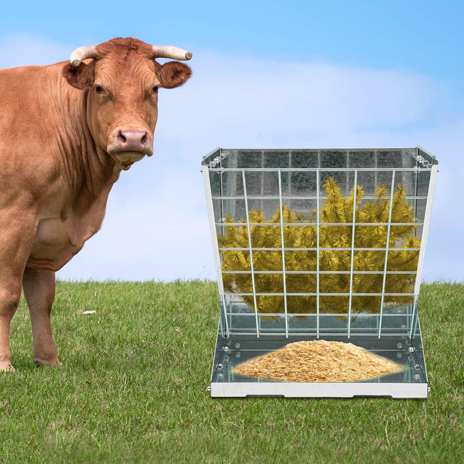 Comedero para caballos para heno con gancho ajustable, comedero para ovejas en granjas de ganado en interiores y exteriores, hasta 30 kg (plata)