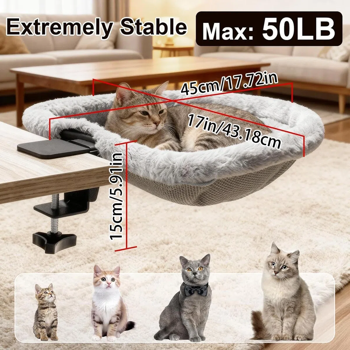 Cama para Gatos de Escritorio Hamaca antideslizante para gatitos que ahorra | Cama de Escritorio Montable para Salón Oficina Hogar Dormitorio Mesa Descanso Juego