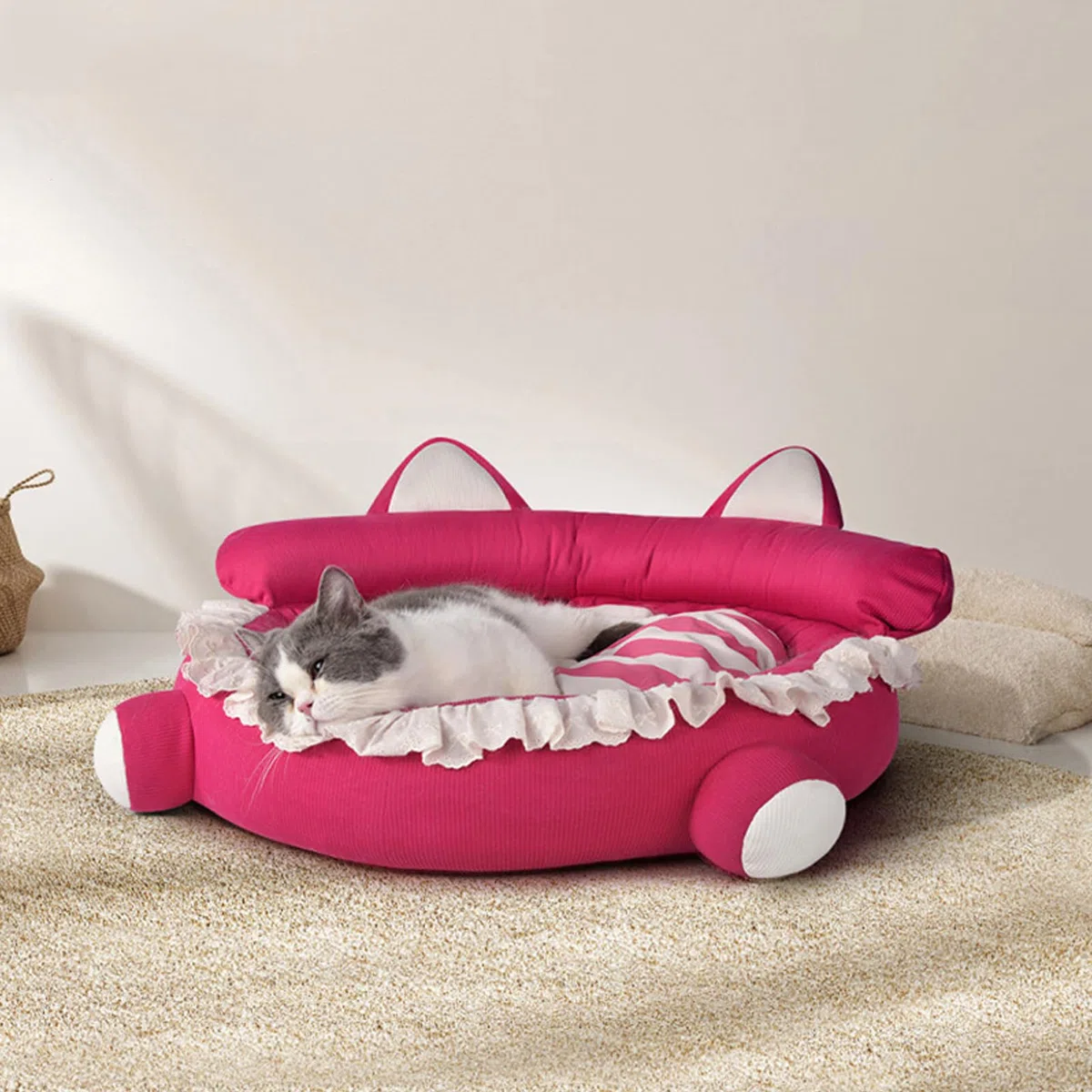 Fockety Cama para Perros Pequeños, Linda Forma 3D Colchón para Perros con Cama para Mascotas con Almohada de Cuello Elevado, Cómodo y Suave Cama Redonda para Mascotas con Juguetes para (M)