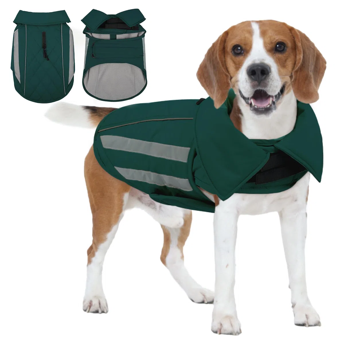 IECOii Abrigo de invierno para perro, impermeable, resistente al viento y reflectante, chaqueta de nieve ajustable y con forro polar para aventuras al aire libre de Pitbull, verde, tallas XL