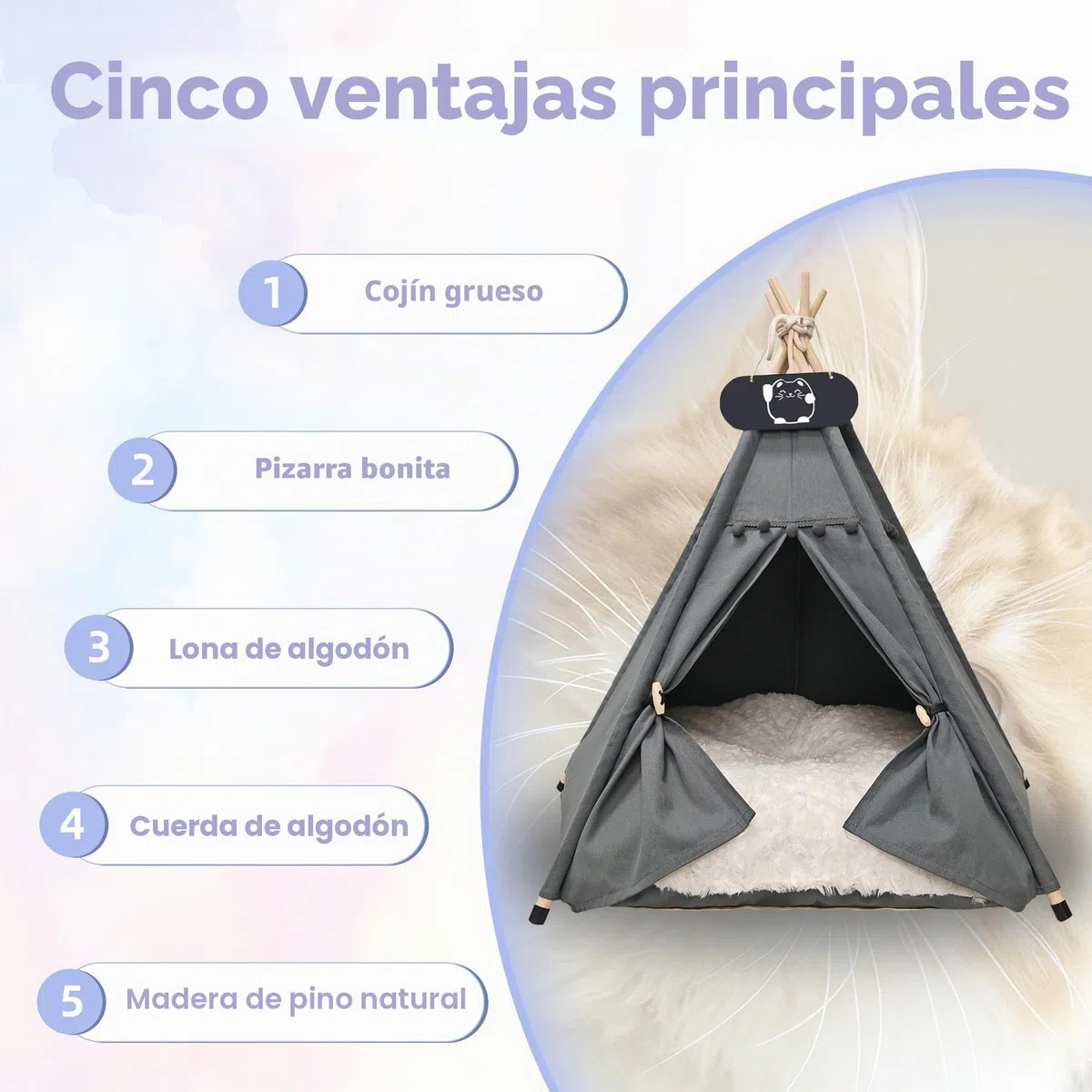 Tienda de campaña tipi para mascotas con cojín de doble cara, tienda para perros desmontable y lavable, lujosa cueva para perros, tienda para gatos y casas para mascotas 60x60x70cm