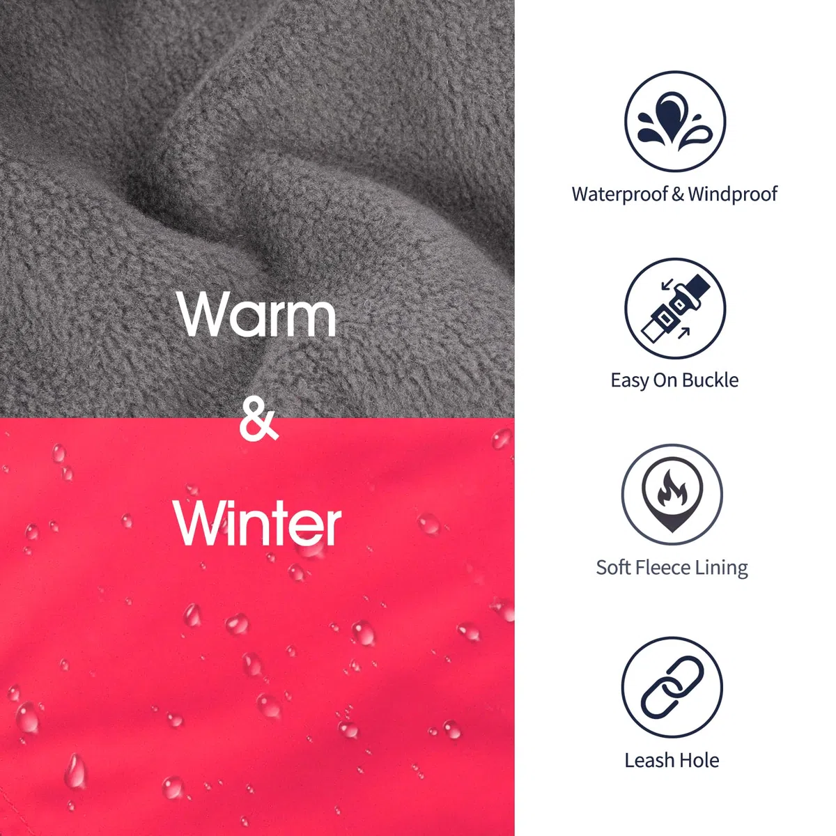IECOii Abrigo extra cálido para perro, reflectante, ajustable, abrigo de invierno para perro con hebilla, chaqueta de forro polar con cuello alto para clima frío, abrigo de invierno suave para perros