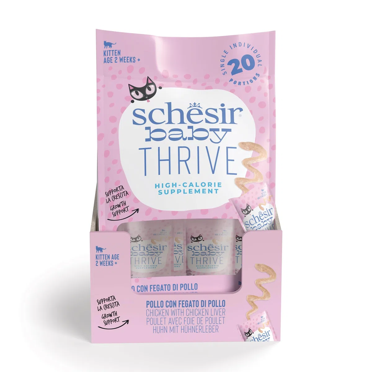 Schesir Baby Thrive, Gusto de Pollo, Comida Humeda para gattos (20 sobre x 8g)