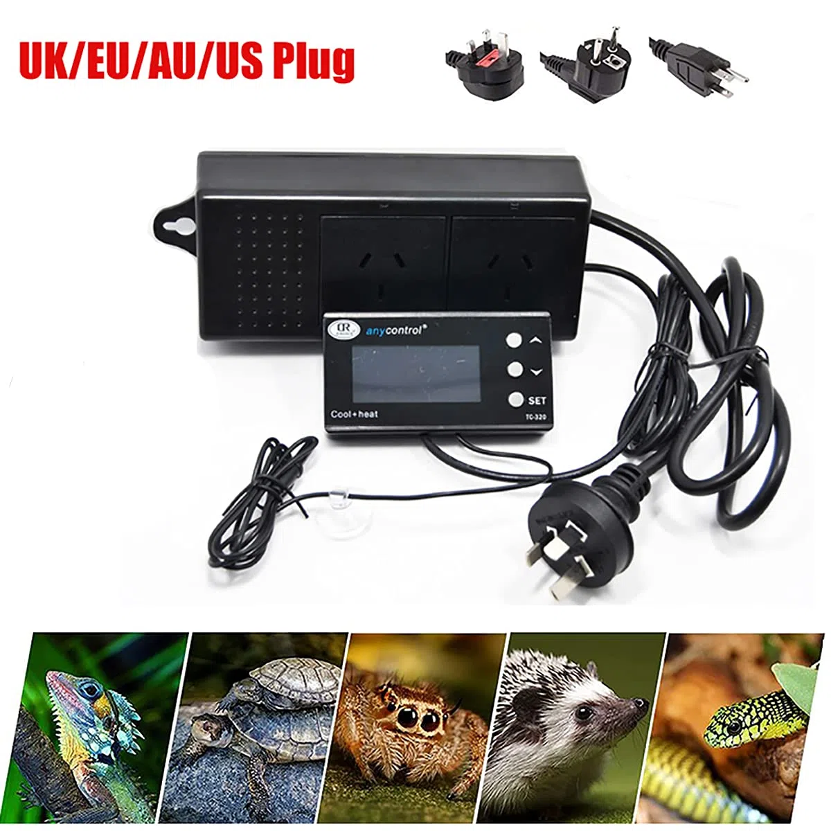 TopHomer Termostato digital LCD, temperatura ajustable y aspecto compacto para acuarios, reptiles, anfibios, acuarios