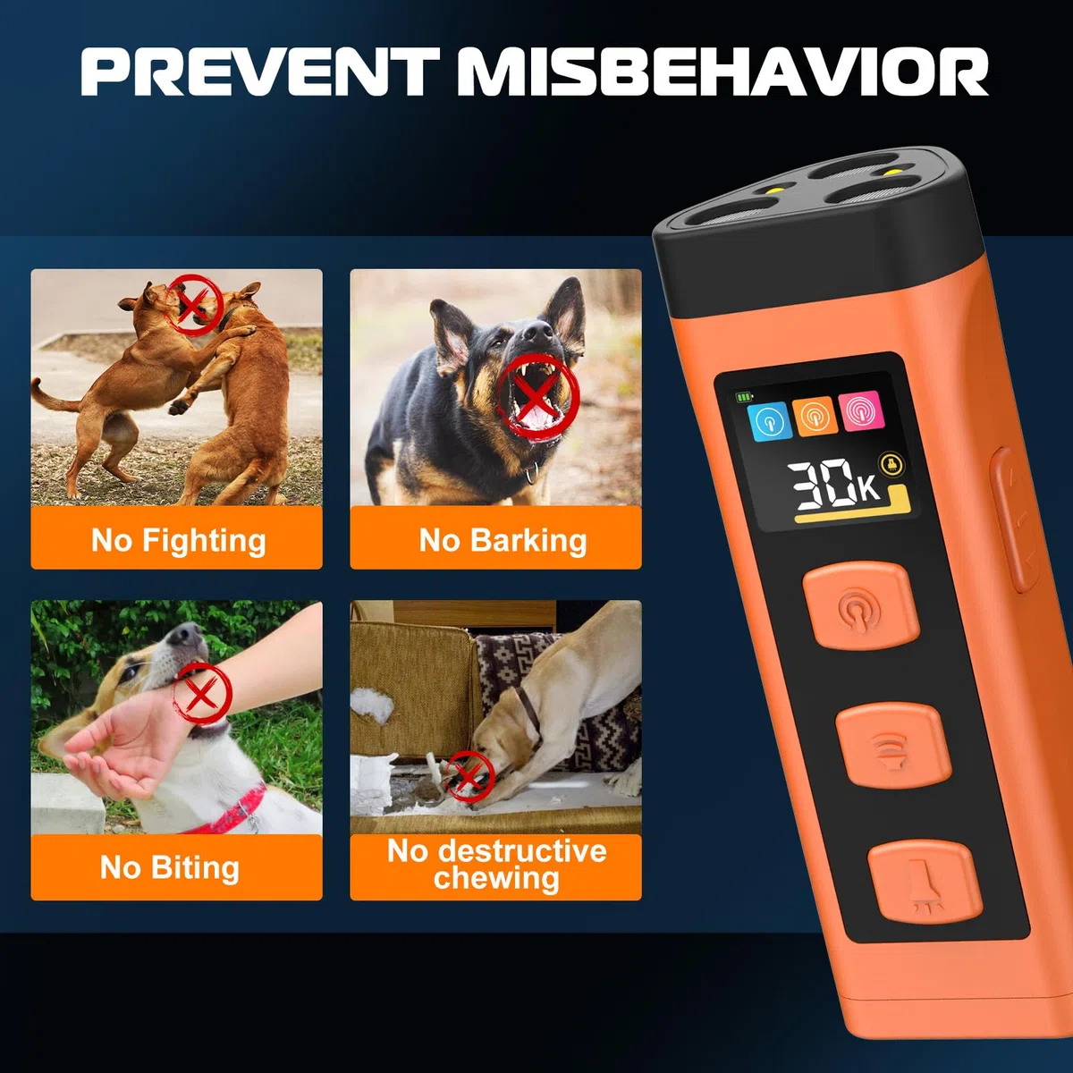 Juego de 2 dispositivos antiladridos para perros con pantalla a color, recargable, 2000 mAh, con 4 ajustes de frecuencia (25/30/40/55 kHz), alcance de 20 m, seguro y eficaz para su uso en