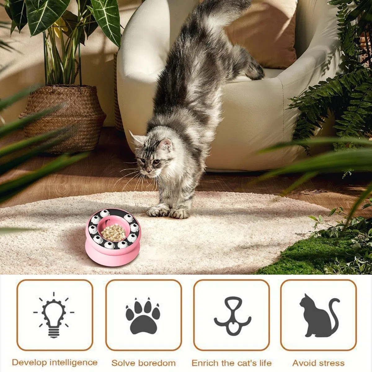 Comedero lento interactivo para gatos contra eslingas