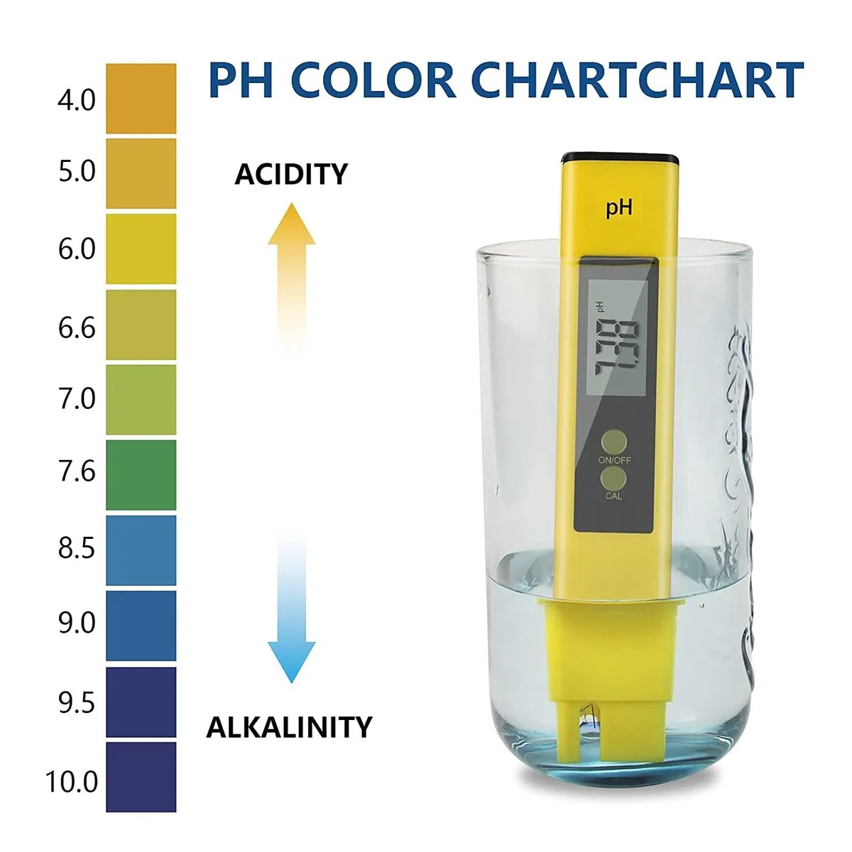 Medidor Agua Medidor TDS Digital Water Tester 0-14 PH Meter 0-9990ppm & EC LCD Pureza del Agua PPM Filtro De Acuario con Baterías Multiusos Preciso Fácil(PH TDS Blue Battery)