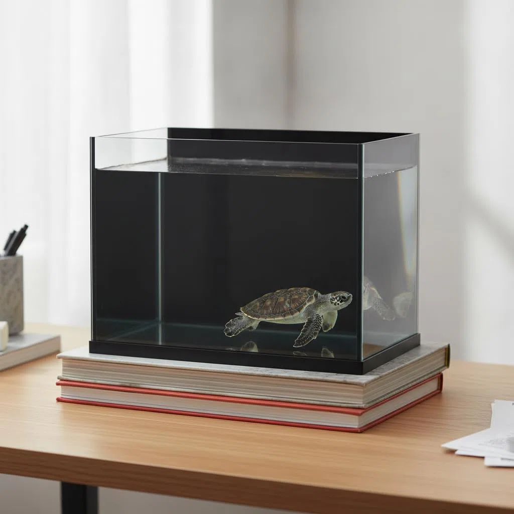 Agua para Tortugas Pequeño Escritorio, Vidrio Fondo Negro, para Espacios Pequeños, 20 * 14 * 16cm