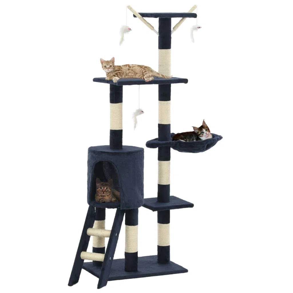 vidaXL Rascador para Gatos Poste Sisal 138 cm Azul Oscuro Árbol Arañar Juguete