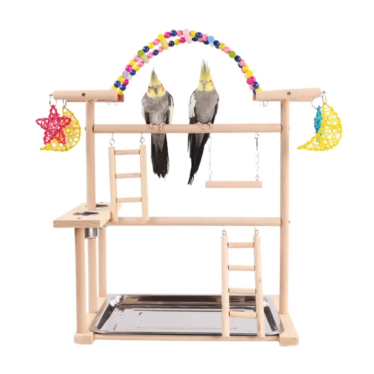 Parrots Bird Gym - Juego de soporte de madera para periquitos, periquitos, periquitos, juguete para pájaros pequeños