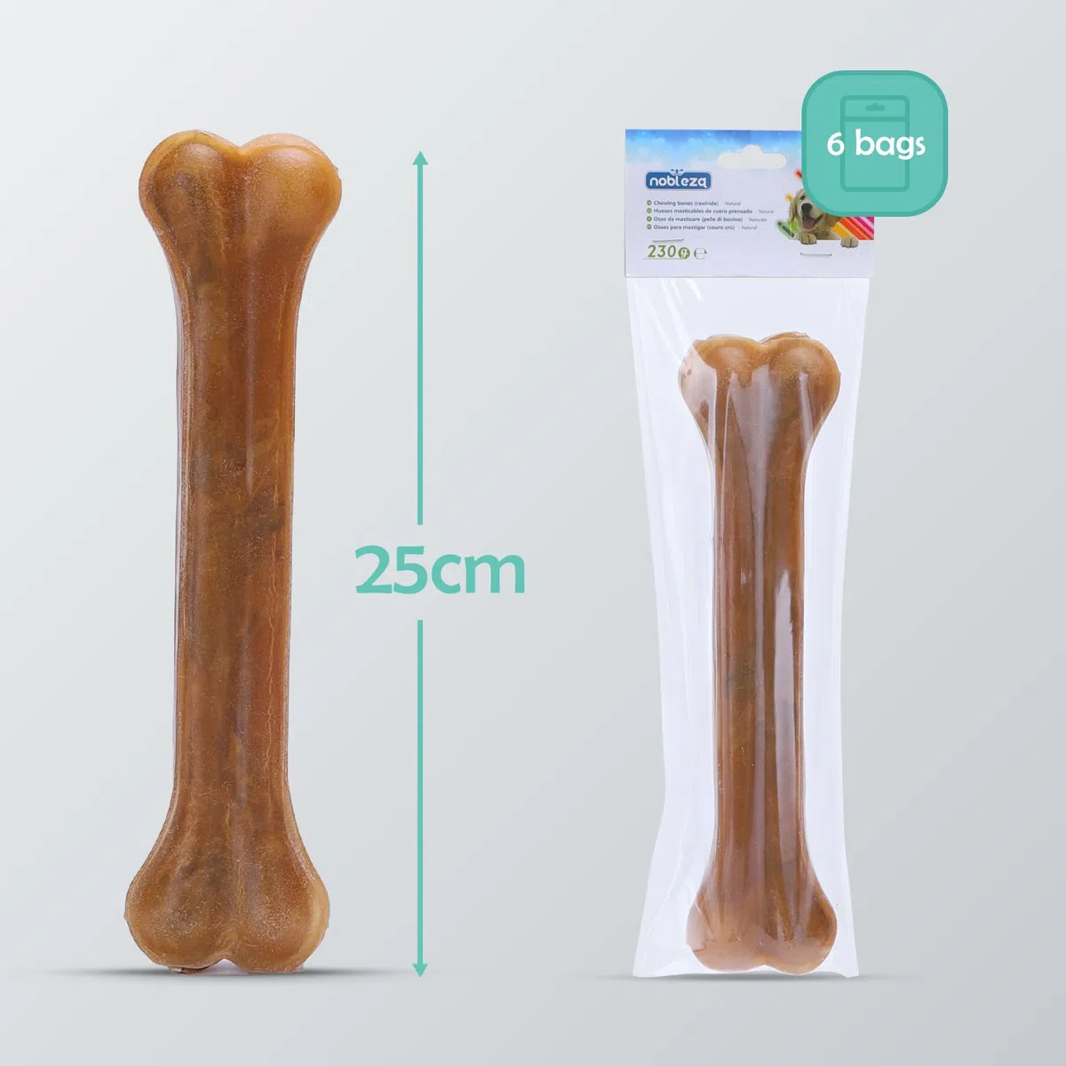 Nobleza - Hueso Prensado para Perros Fortalecedor de Dientes Stick Dental Dog Snack, Hueso de Nudillos de Cuero Crudo, Hueso para morder, Paquete de 12,10 Inches (250mm)