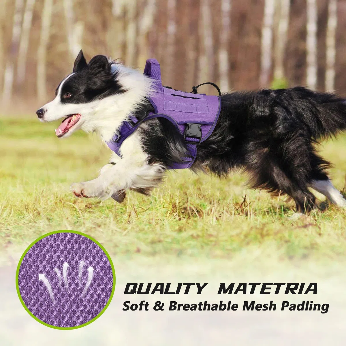 WINGOIN Arnés táctico para perros pequeños, sin tirones, ajustable, reflectante, K9, arnés militar para mascotas con asa, hebillas de metal para caminar, senderismo, entrenamiento (L)