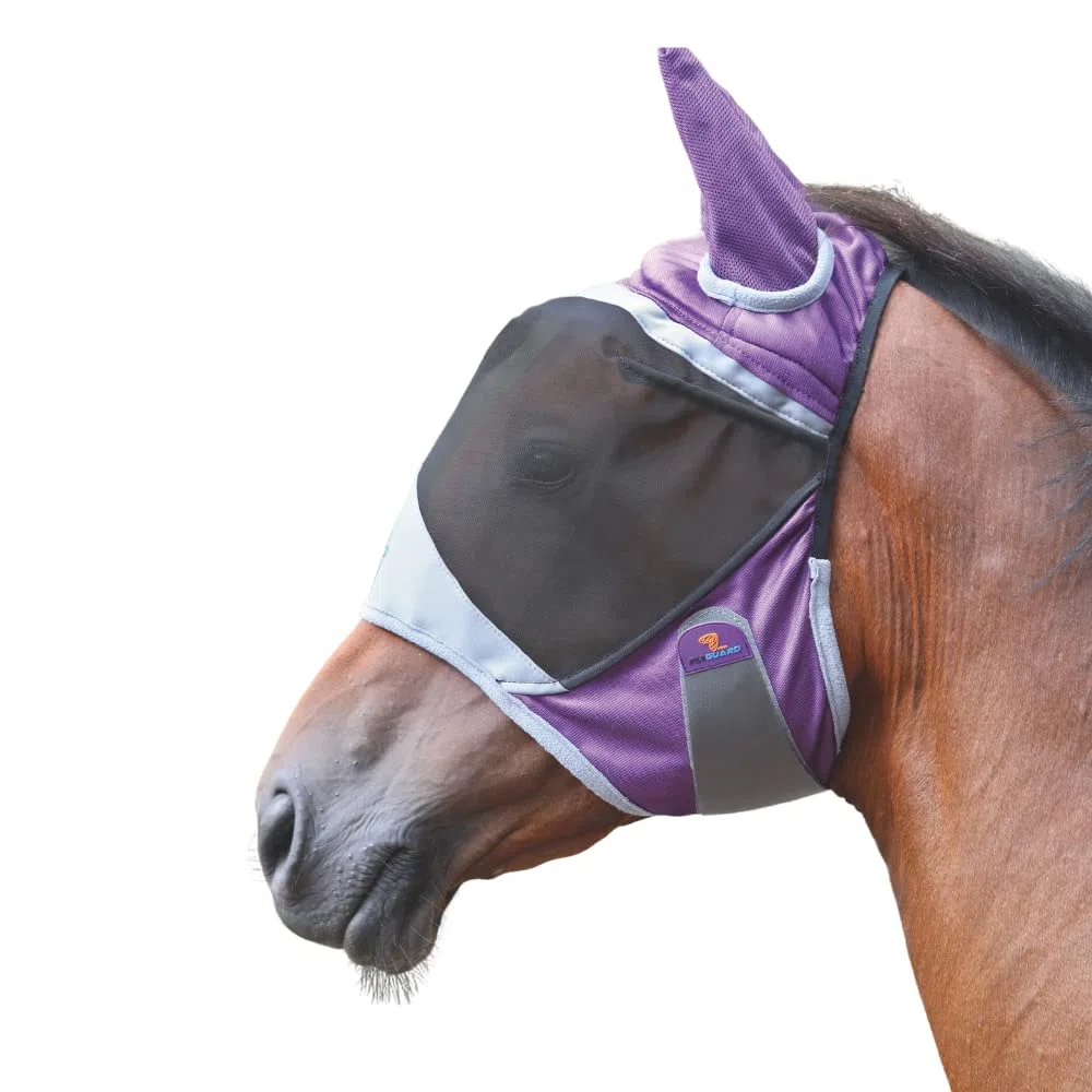 Shires FlyGuard Pro Deluxe - Máscara antimoscas con orejas, color morado