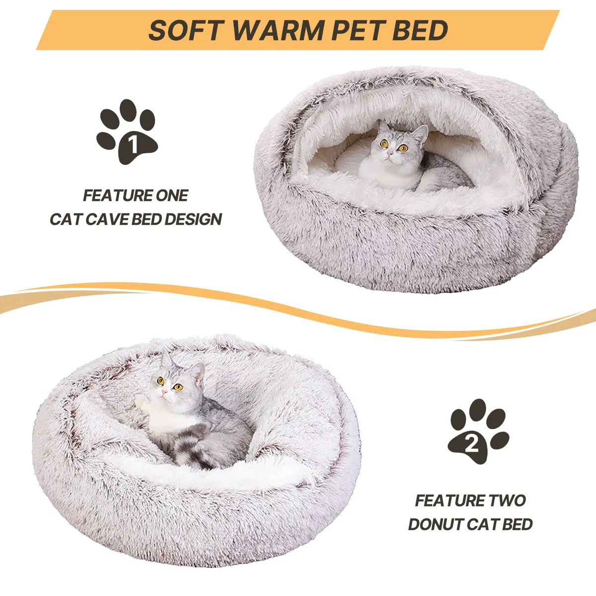 Cama calmante para perros, cama de felpa esponjosa para mascotas de menos de 10 kg, cama grande para perro, lavable, antideslizante, nido de gato, resistente al viento, acogedora cama para interiores