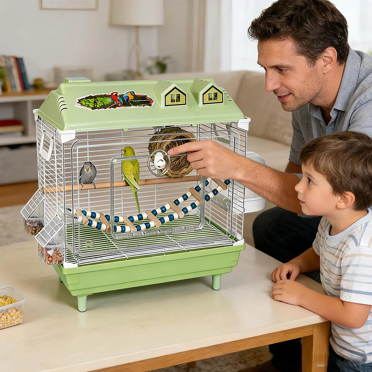 Jaula para Aves y Pájaros Hogar Portátil Transparente para Ninfas | Jaula para Canarios con de Madera Para Guacamayos, Conuros, Cacatúas, Pinzones Y Agapornis De Interior