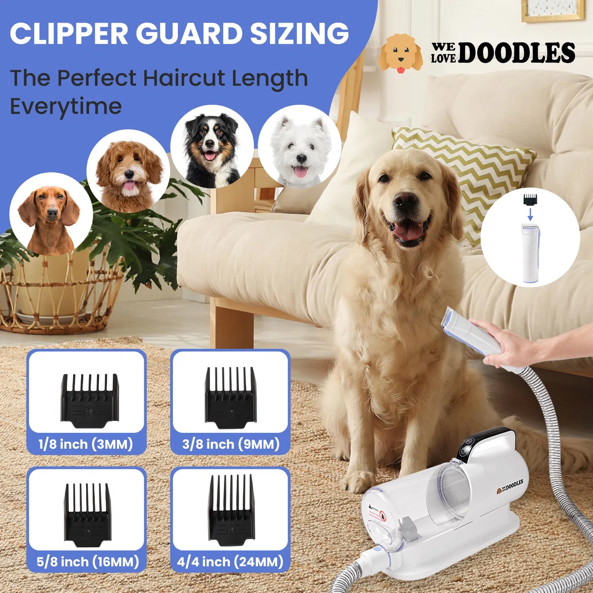 We Love Doodles Kit de aspiradora de aseo para perros, aspiradora de pelo de mascotas para perros, desprendimiento