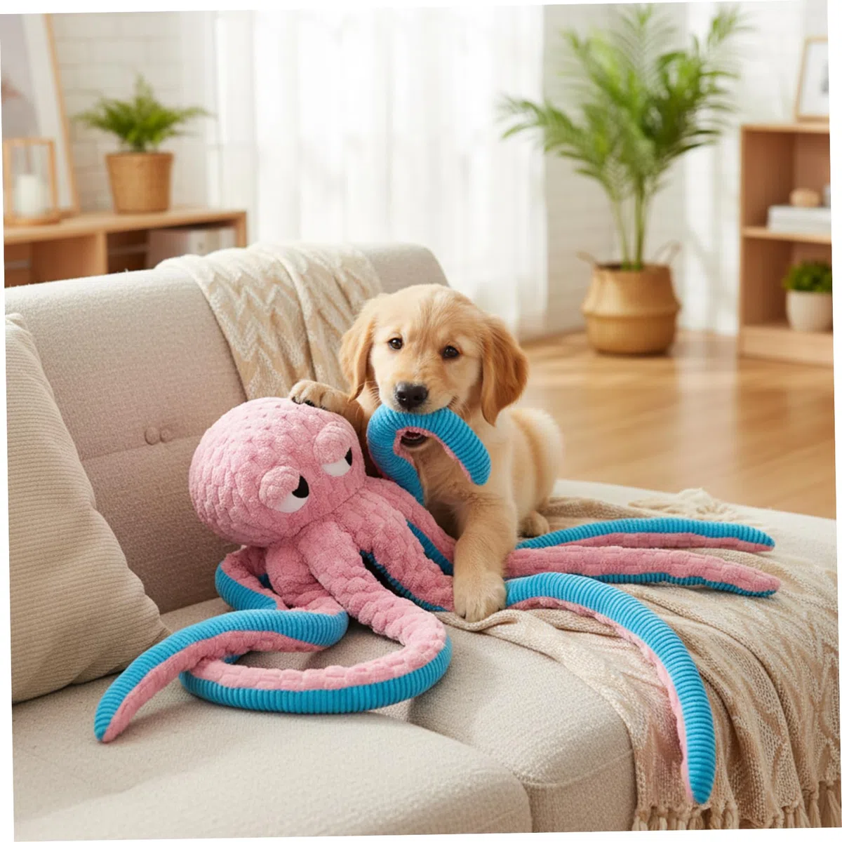 Juguete para perros de pulpo, juguete indestructible para perros de 40 pulgadas, juguetes interactivos para masticadores agresivos, pulpo de felpa suave y agradable para la piel para aliviar el a.