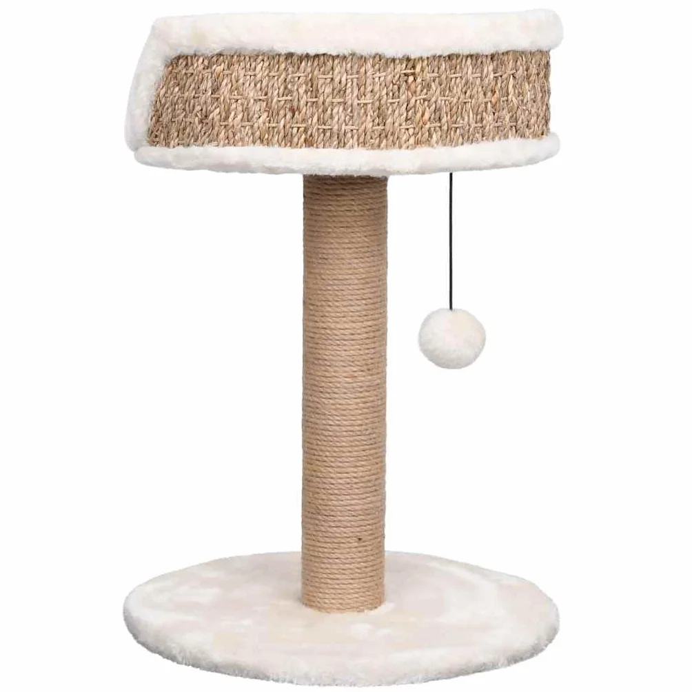 Árbol para gatos con columna rascador de hierba marina 49 cm para gatos pequeños | Mueble compacto para gatos para sala de estar con cama de felpa suave y juguete colgante para el entretenimiento.