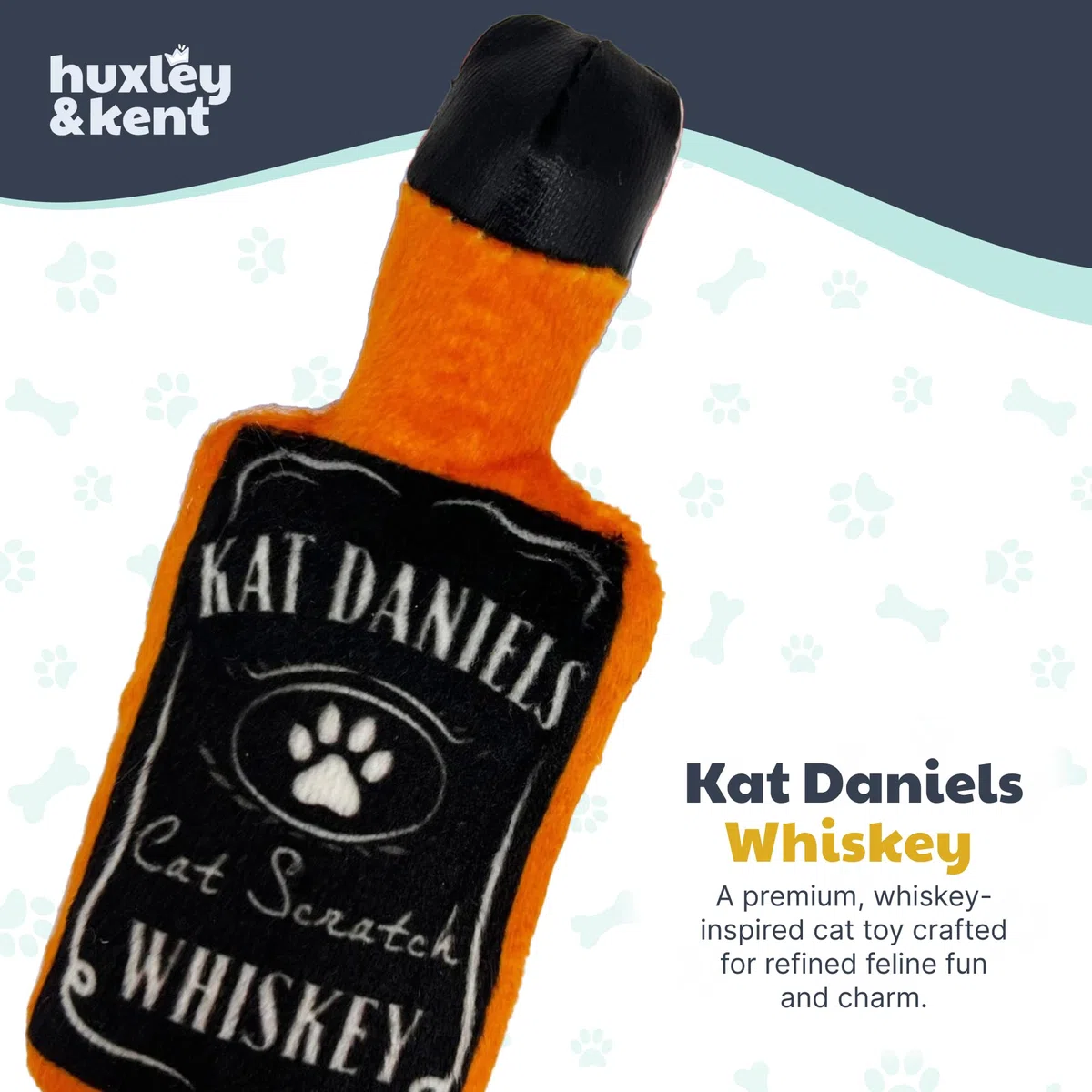 Huxley & Kent Juguete para gatos | Whisky Kat Daniels | Juguete fuerte para gatos relleno de hierba gatera | Juguete de peluche suave con hierba gatera y arrugas | Kittybelles