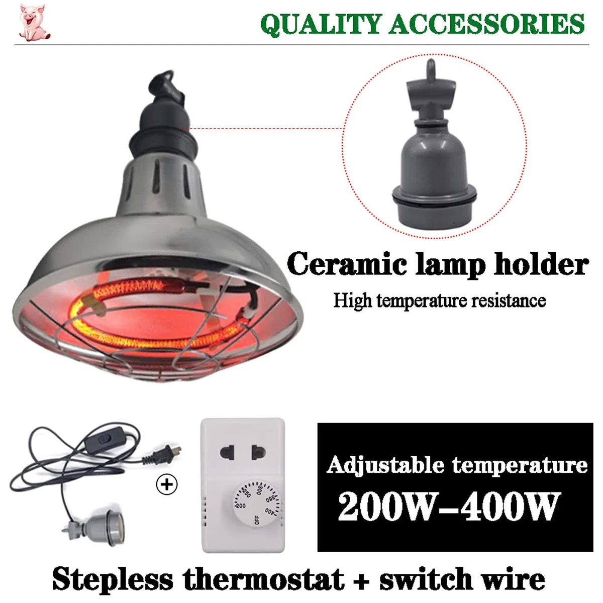 Lampara de Calor para Pollitos, 220V Hogar Lampara de Calor Infrarrojos para Reptiles y Tortugas, Bajo Consumo, Temperatura Regulable: 200W-400W