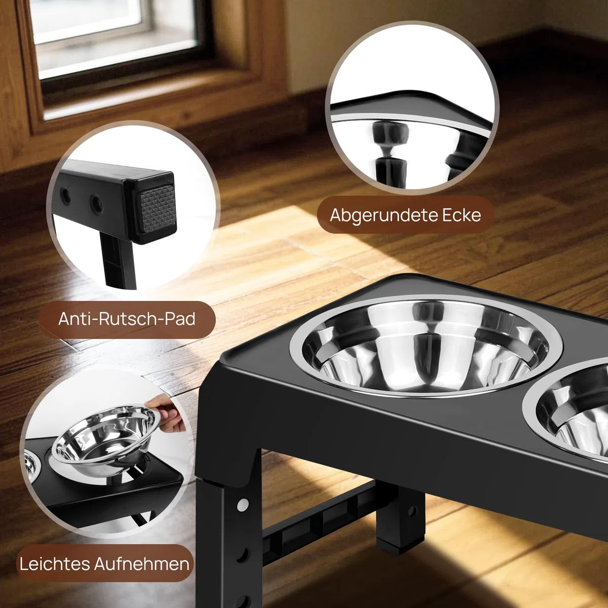 Cuencos elevados para perros medianos y grandes, soporte ajustable en altura de 8/22/26/30 cm, con 2 cuencos de acero inoxidable de 1200 ml, comederos elevados, comedero