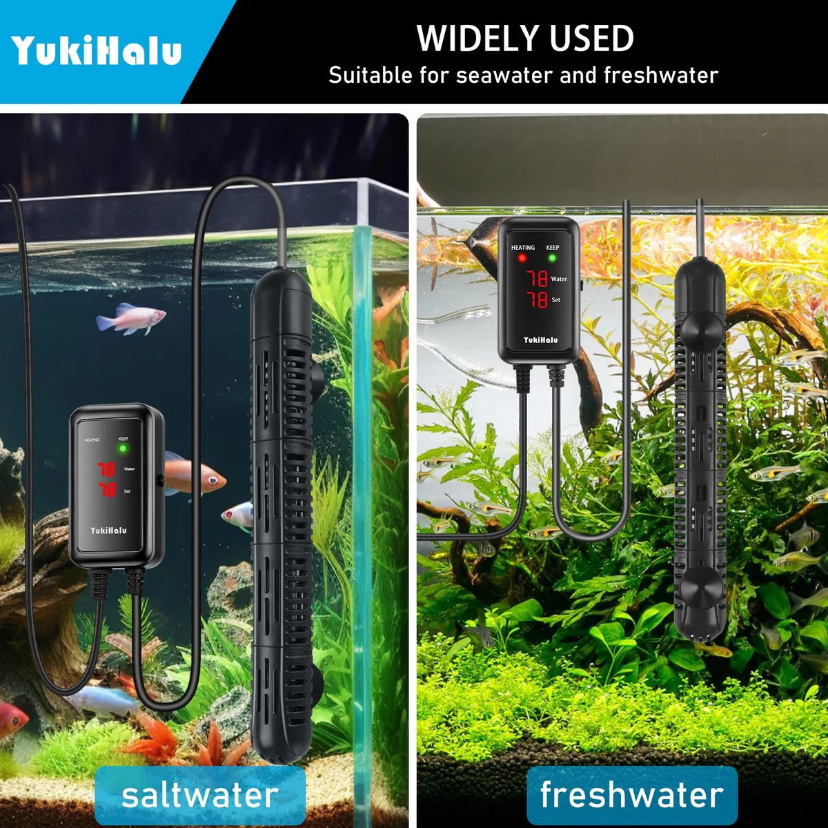 YukiHalu Calentador de acuario de 50/100/200/300/500 W con funda protectora, calentador de pecera, temperatura ajustable, controlador de temperatura externo, pantalla LED, utilizado para 300 W