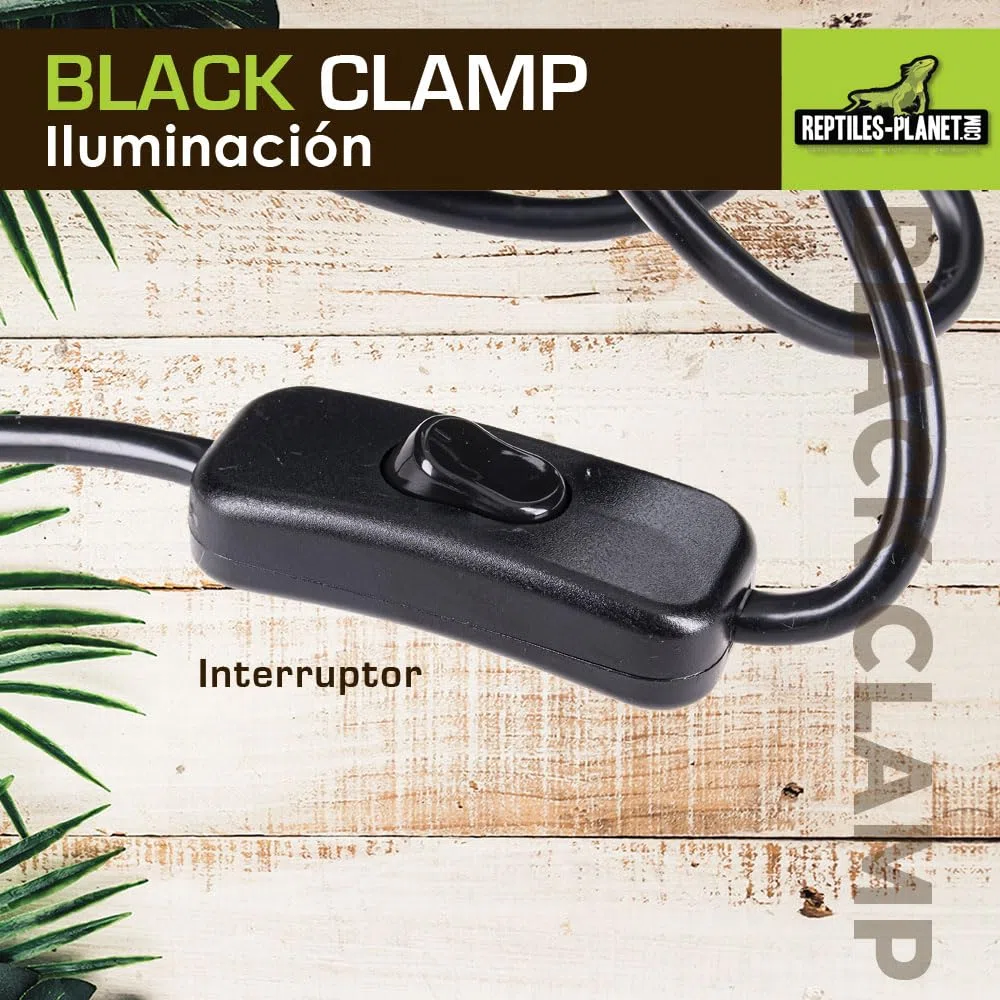Reptiles Planet iluminación Soporte de lámpara con Reflector Black Clamp 22 D22 x H 24,5 cm