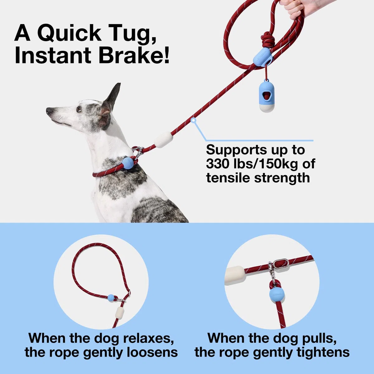 VETRESKA Correa de perro manos libres, correa de cuerda de 8 pies para perros medianos y grandes, correas de correa deslizante para cintura/correa cruzada para caminar, correas de perro sin tirones