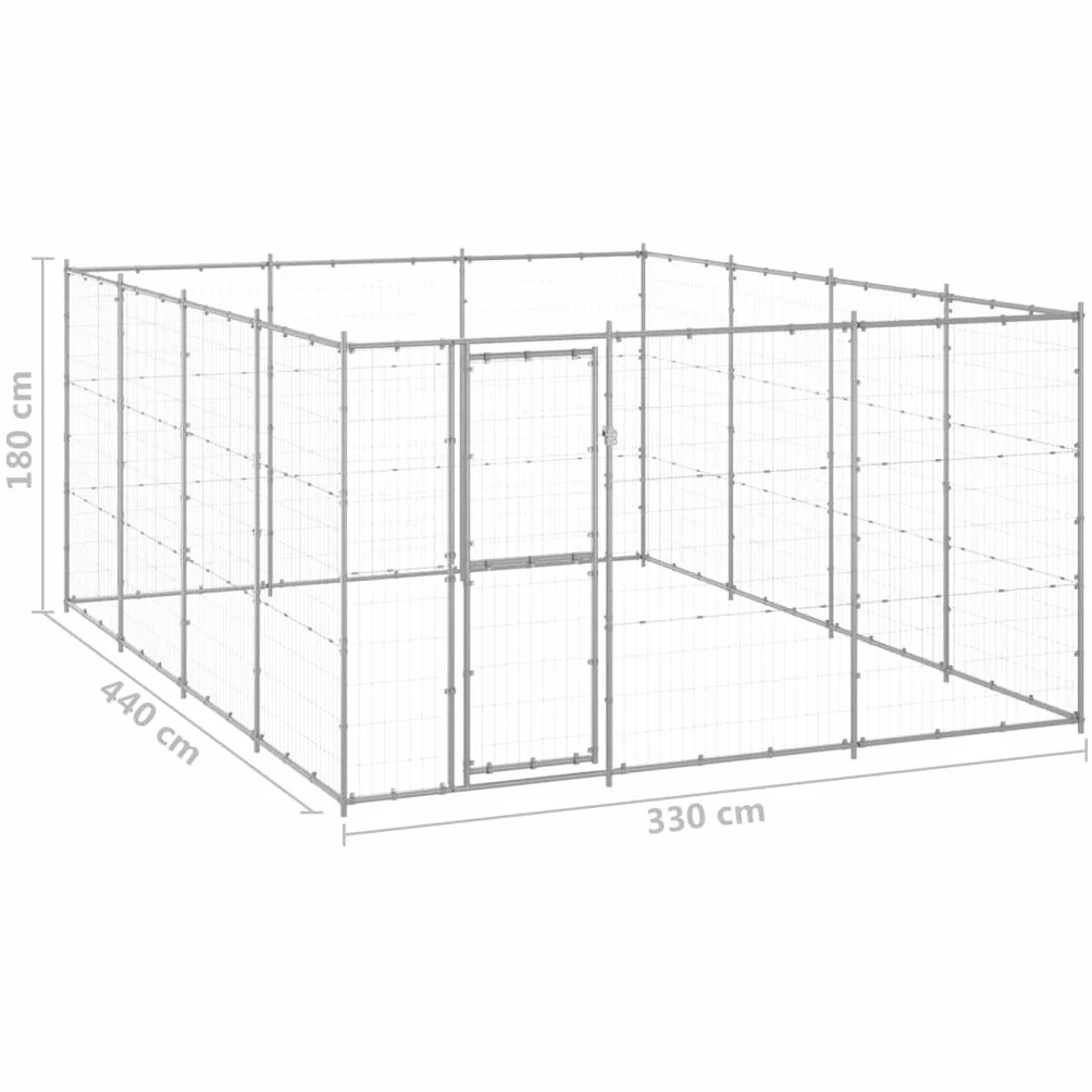Perrera para perros de acero galvanizado con superficie de 14,52 m², puerta con cierre, malla resistente, protección y seguridad para perros, cachorros, jardín, entrenamiento, camping