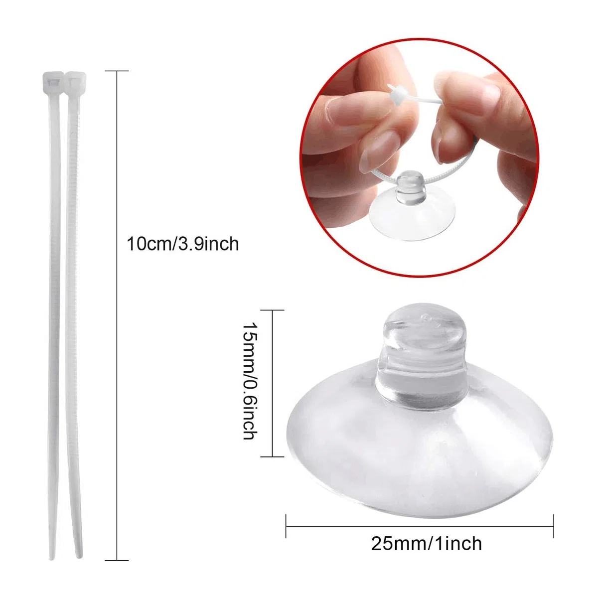 FEBSNOW Ventosas para acuario, ventosas para peceras, ganchos de succión para acuario con 30 bridas ajustables para plantas, macetas, nido de camarones de musgo (10)