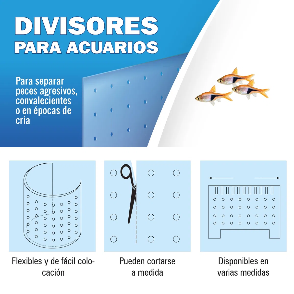 ICA Divisor para Acuarios Transparente y Flexible, Panel Separador Recortable para Peces, Ideal para Cría, Aislamiento y Cuarentena, Requiere Kit de Fijación Independiente, 60x60 cm
