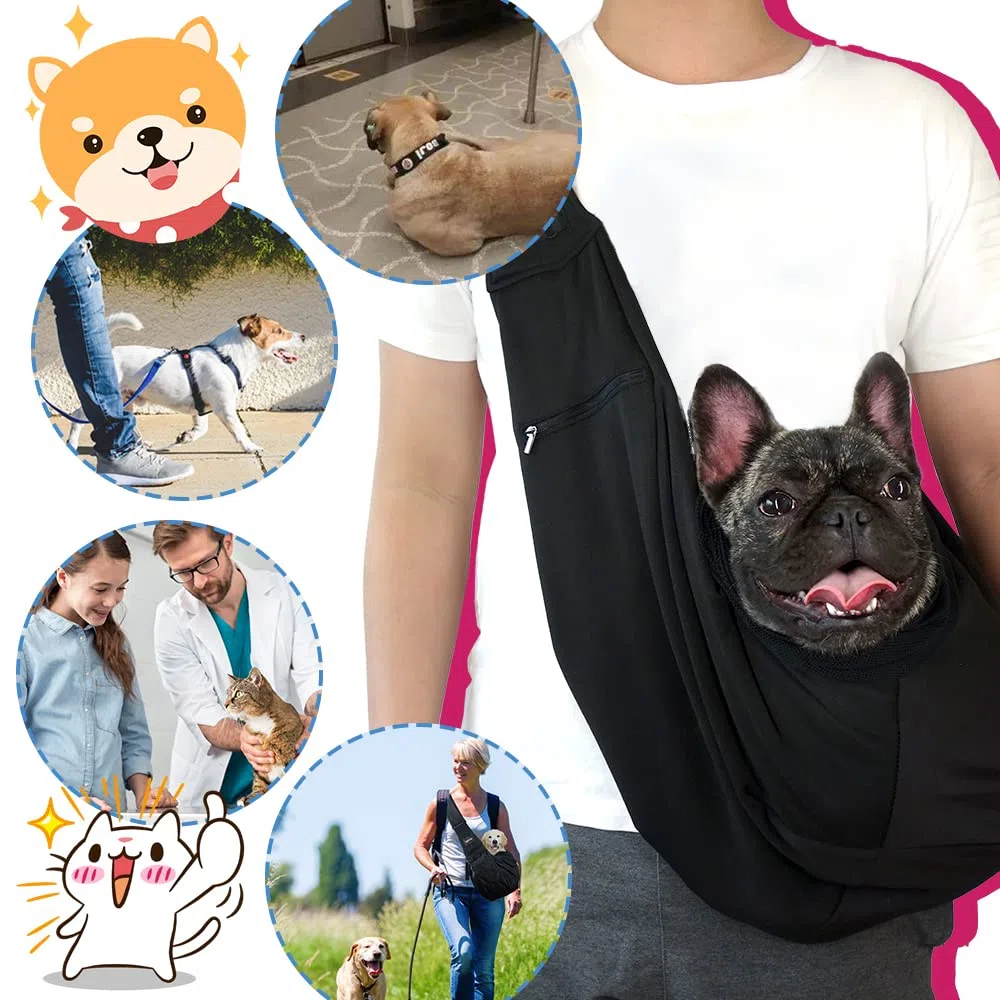 NATUYA Transportador de Perro con Bolsa de Red para Transportar Perros, Gatos, Bolsa para Mascotas Manos Libres, Bolsillo de Red con Hebilla (Negro)